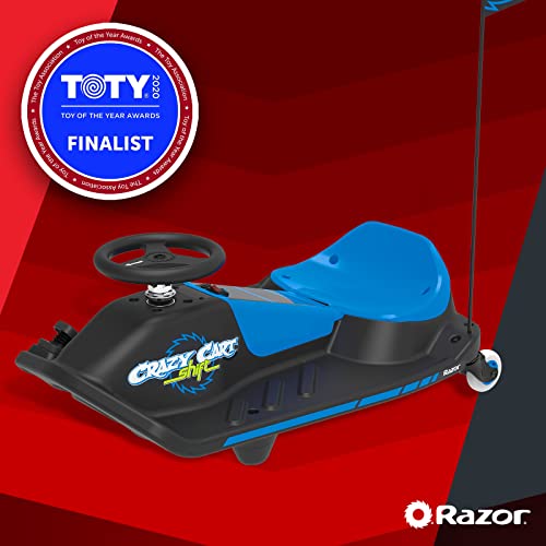 Razor Crazy Cart Shift for Kids Ages 6+ (Low Speed) 8+ (High Speed) - 12V Electric Drifting Go Kart for Kids - High/Low Speed Switch and Simplified Drifting System, for Riders up to 120 lbs,Black/Blue