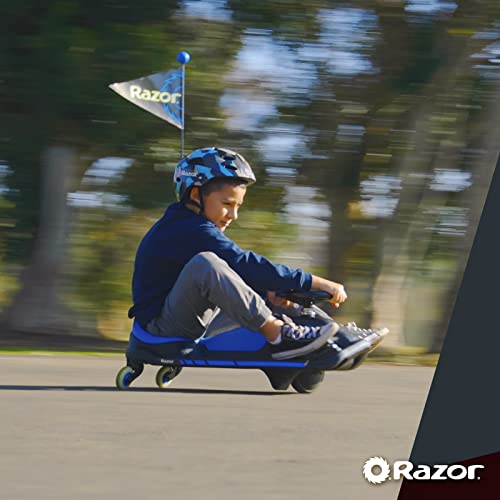 Razor Crazy Cart Shift for Kids Ages 6+ (Low Speed) 8+ (High Speed) - 12V Electric Drifting Go Kart for Kids - High/Low Speed Switch and Simplified Drifting System, for Riders up to 120 lbs,Black/Blue