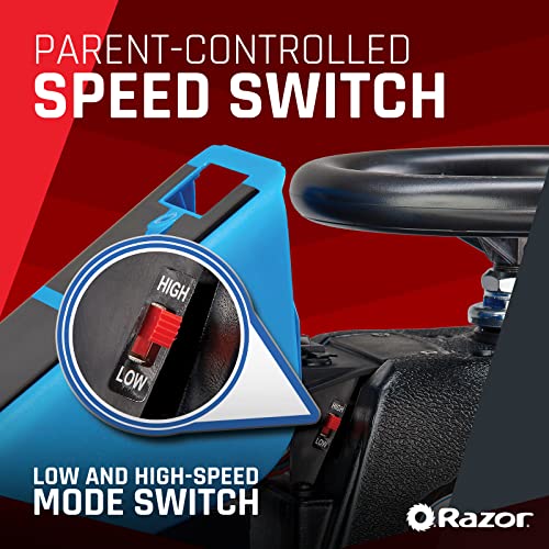 Razor Crazy Cart Shift for Kids Ages 6+ (Low Speed) 8+ (High Speed) - 12V Electric Drifting Go Kart for Kids - High/Low Speed Switch and Simplified Drifting System, for Riders up to 120 lbs,Black/Blue