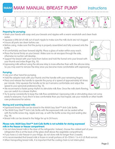 MAM Manual Breast Pump Portable Breast Pump with Easy Start Anti-Colic Baby Bottle Includes 2 Bottle Nipples 1-Count Green One Size