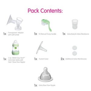 MAM Manual Breast Pump Portable Breast Pump with Easy Start Anti-Colic Baby Bottle Includes 2 Bottle Nipples 1-Count Green One Size