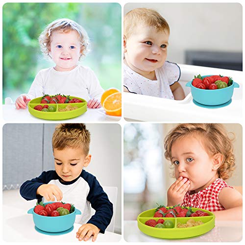 KingKam Baby Plate Bowl - Silicone Mini Mat - Super Suction Placemat Bowl with 2 Spoons for Self Feeding, 100% Safe Silicone, Dishwasher and Microwave Safe