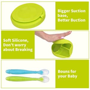 KingKam Baby Plate Bowl - Silicone Mini Mat - Super Suction Placemat Bowl with 2 Spoons for Self Feeding, 100% Safe Silicone, Dishwasher and Microwave Safe