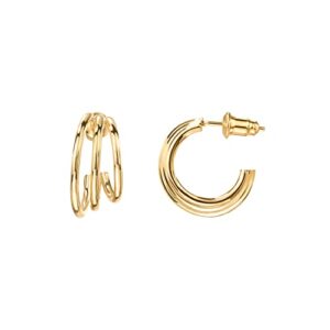 PAVOI 14K Gold Plated Sterling Silver Post Split Huggie Earrings | Yellow Gold Earrings for Women