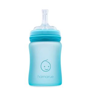 Hamarue 3-in-1 Glass Sippy Cups for Toddlers | Silicone Coated Glass Baby Bottles | Non-Toxic Transition Cup for Baby with Removeable Handles | Baby Straw Cup NB+, 3M, 6M, 12M (Teal, 5 oz)