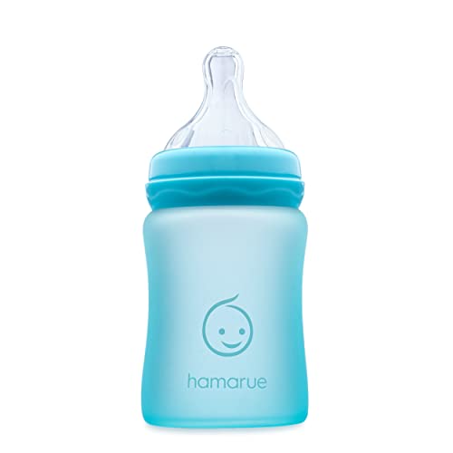 Hamarue 3-in-1 Glass Sippy Cups for Toddlers | Silicone Coated Glass Baby Bottles | Non-Toxic Transition Cup for Baby with Removeable Handles | Baby Straw Cup NB+, 3M, 6M, 12M (Teal, 5 oz)