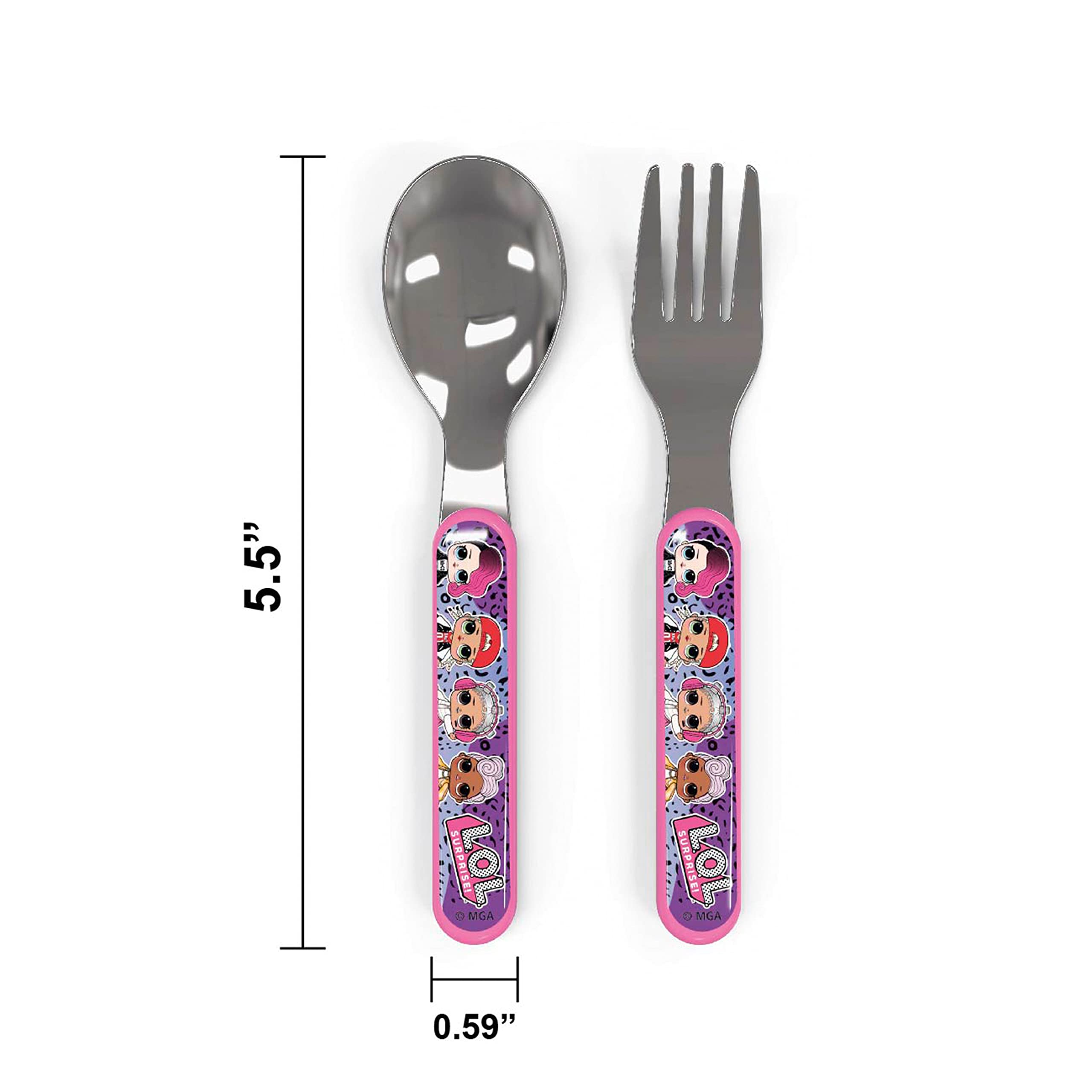 Zak Designs L.O.L. Surprise! Series Kids Plate, Bowl, Water Bottle & Flatware Set, Series 1-3 Characters, 5-piece set