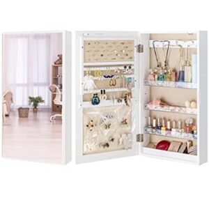 LUXFURNI Small Mirror Jewellery Cabinet Wall-Mount/Door-Hanging Armoire, Lightweight Storage Organizer