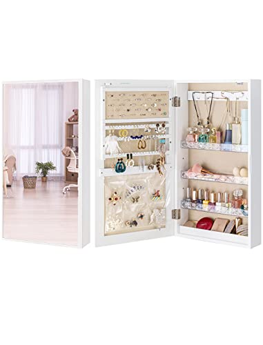 LUXFURNI Small Mirror Jewellery Cabinet Wall-Mount/Door-Hanging Armoire, Lightweight Storage Organizer