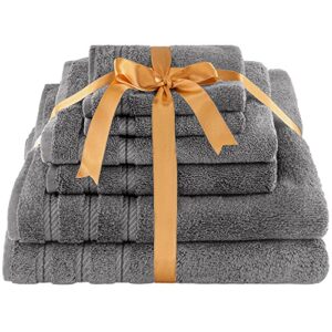 American Soft Linen 100% Turkish Carde Cotton 6 Piece Towel Set, 560 GSM Towels for Bathroom, Super Soft 2 Bath Towels 2 Hand Towels 2 Washcloths, Silver Grey