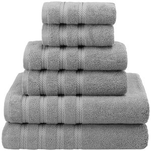 american soft linen 100% turkish carde cotton 6 piece towel set, 560 gsm towels for bathroom, super soft 2 bath towels 2 hand towels 2 washcloths, silver grey