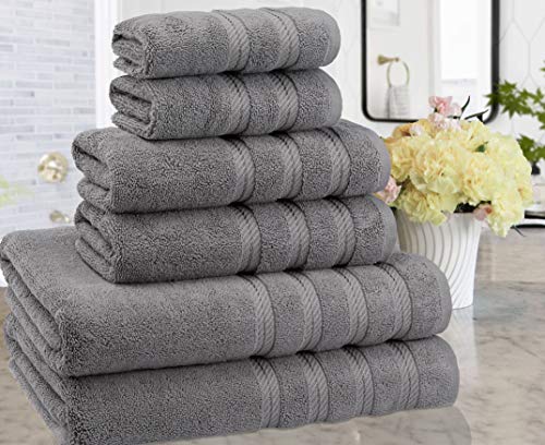 American Soft Linen 100% Turkish Carde Cotton 6 Piece Towel Set, 560 GSM Towels for Bathroom, Super Soft 2 Bath Towels 2 Hand Towels 2 Washcloths, Silver Grey