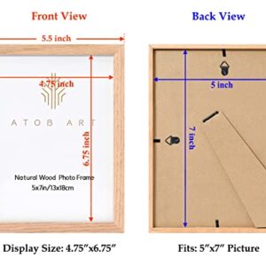 ATOBART 5x7 Oak Wood Picture Frames, 6 Pack Natural Wood Color Photo Frame with High Definition Glass for Wall Mount or Table Top Display