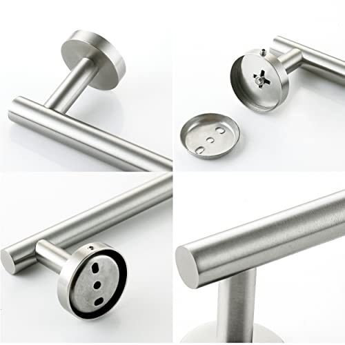 Nolimas 9 Inch Silver Bath Hand Towel Bar SUS 304 Stainless Steel Towel Rod Rack Holder Round Wall Mounted Suit for Kitchen,Bathroom,Living Room&Toilet,Anti Rust Brushed Nickel