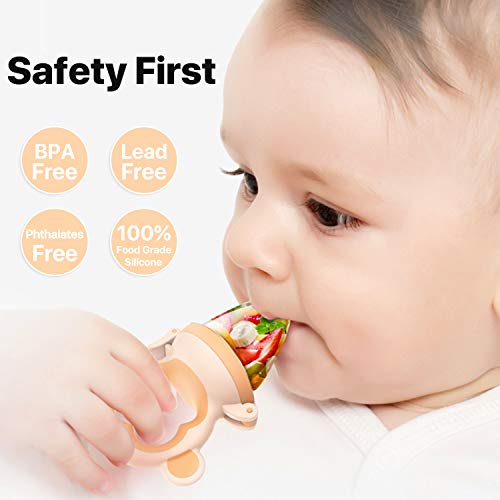 Baby Food Feeder Fruit Feeder Pacifier (2 Pack) with 3 Different Sized Silicone Pacifiers, Mash and Serve Bowl with 4 Baby Spoons Silicone Soft-Tip Infant Spoon, Baby First Stage Feeding Set by MICHEF