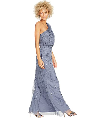 Adrianna Papell Women's Long Beaded Dress, Dusty Blue, 6