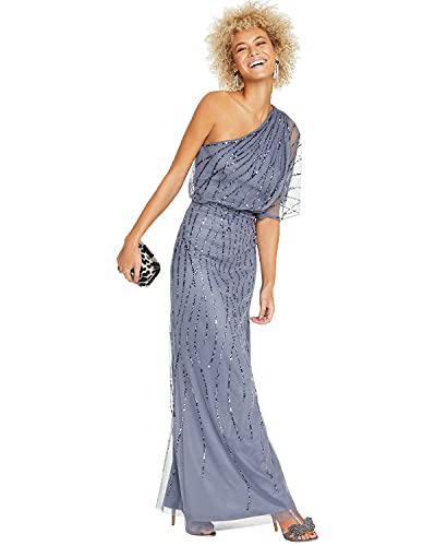 Adrianna Papell Women's Long Beaded Dress, Dusty Blue, 6