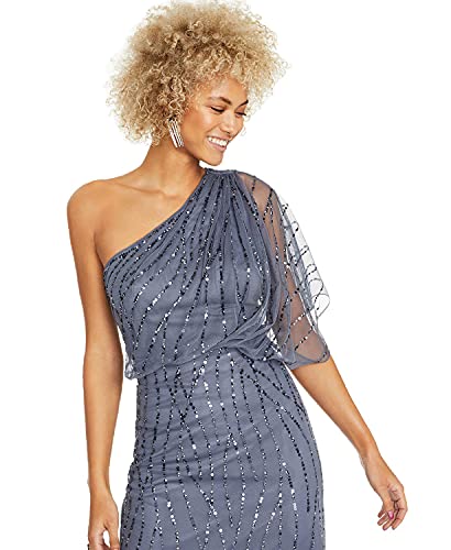 Adrianna Papell Women's Long Beaded Dress, Dusty Blue, 6