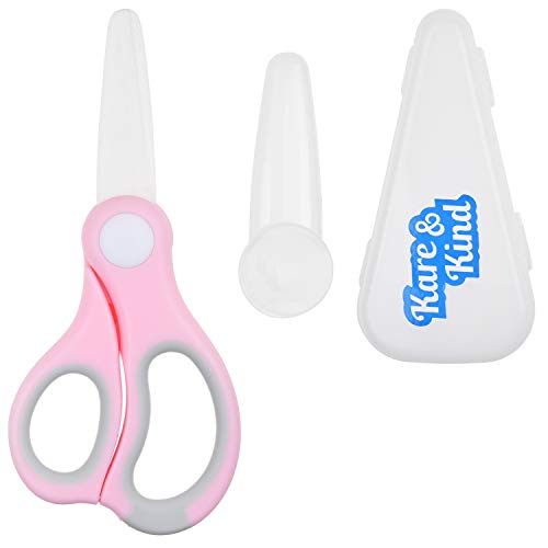 Kare & Kind Ceramic Baby Food Scissors - Pink - With Dust Cover and Storage Case - Cut Baby Food Easily - Ideal for Noodles, Meat, Chicken, Veggies and Fruits (Pink - 1 Pack)