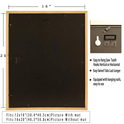 16x20inch Picture Frame Solid Wood Display Pictures 12x16 with Mat or 16x20 Wall Without Mounting Photo Frame Black（1pcs）