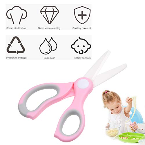 Kare & Kind Ceramic Baby Food Scissors - Pink - With Dust Cover and Storage Case - Cut Baby Food Easily - Ideal for Noodles, Meat, Chicken, Veggies and Fruits (Pink - 1 Pack)