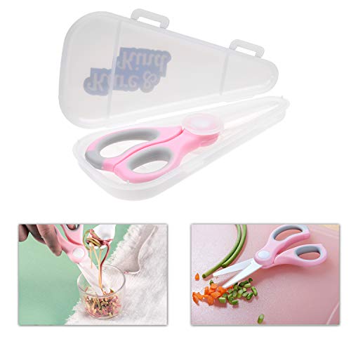 Kare & Kind Ceramic Baby Food Scissors - Pink - With Dust Cover and Storage Case - Cut Baby Food Easily - Ideal for Noodles, Meat, Chicken, Veggies and Fruits (Pink - 1 Pack)