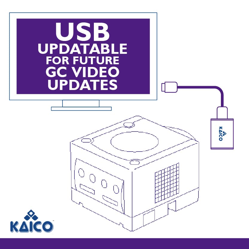 Gamecube HDMI Adapter Lead for The Nintendo Gamecube Running GCVideo Software. Supports 2X Line-Doubling and Includes Remote Control. A Simple Plug & Play Gamecube Adapter Solution by Kaico