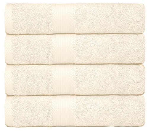 TERRYMIX 100% Cotton 4 Piece 550-600 GSM Large Cotton Bath Towel Set :: 140 x 70 cm … (4 Ivory)