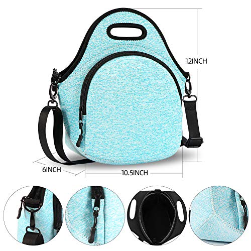 Gowraps Lunch Bags For Women Men Kids Neoprene Lunch Tote Bags With Adjustable Detachable Shoulder Straps Reusable Soft Insulated Lunch Box For School/Picnic/Work(Turquoise)