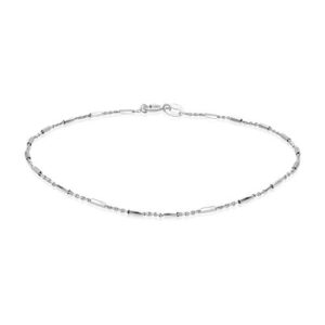 sea of ice sterling silver diamond-cut bar station rolo chain anklet - 1mm anklet size 9", 10" and 11" italy - nickel-free jewelry (stering silver, 10")