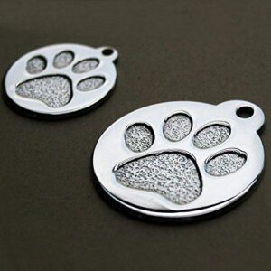 GoTags Paw Print Round Stainless Steel Pet Tag for Dogs and Cats, Personalized with 4 Lines of Custom Engraved ID, in Solid Stainless Steel and 5 Enameled Colors: Blue, Green, Pink, Purple and Red