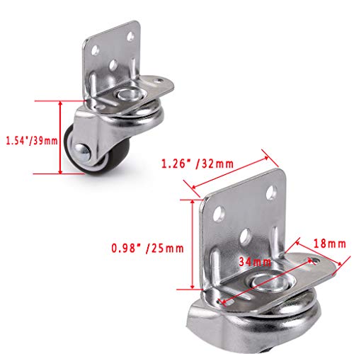 Skelang 4 Pcs 1 Inch Side Mounting Casters, TPE Swivel Plated Caster Wheels, L- Shaped Mute Wheel, Replacement for Baby Bed, Carts Trolley, Kitchen Cabinet, Furniture, Table, Loading Capacity 100 Lbs