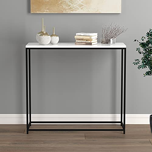 Safdie & Co. - Metal Console Table, Marble Black Console Tables for Entryway, Use As Doorway Table, Narrow Bar Table, or Accent Furniture for Decorating Foyer, 12 x 28 x 31 Inches