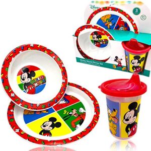 Disney Classic Mickey Baby Toddler Utensil Dinnerware Dish Feeding Set Gift Box including Break Resistant Bowl, Dish Plate, Tumbler Cups - Safe BPA free, Easy to Clean, Perfect Gifts for Kids