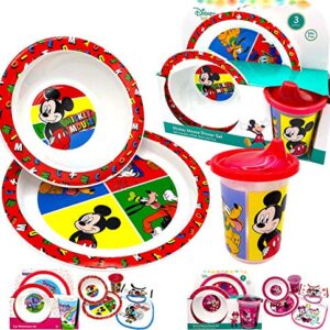 Disney Classic Mickey Baby Toddler Utensil Dinnerware Dish Feeding Set Gift Box including Break Resistant Bowl, Dish Plate, Tumbler Cups - Safe BPA free, Easy to Clean, Perfect Gifts for Kids