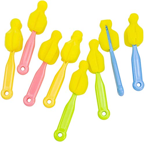 AUEAR, Milk Bottle Nipple Brushes Pacifier Sponge Cleaning Small Brush Cleaner Set for Bottles and Accessories (8 Pcs)
