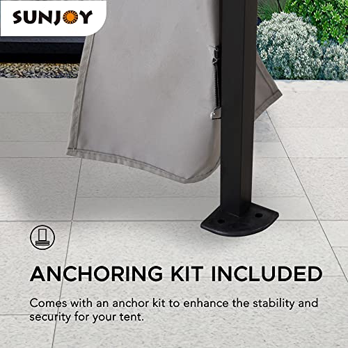 Sunjoy 11x11 ft. Pop-Up Instant Gazebo, Outdoor Portable Steel Frame 2-Tier Top Canopy/Tent with Netting and Carry Bag, Gray