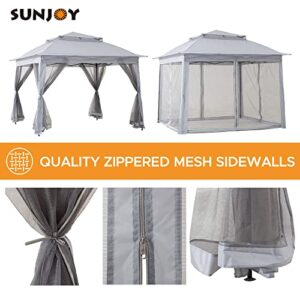 Sunjoy 11x11 ft. Pop-Up Instant Gazebo, Outdoor Portable Steel Frame 2-Tier Top Canopy/Tent with Netting and Carry Bag, Gray