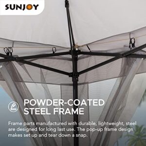 Sunjoy 11x11 ft. Pop-Up Instant Gazebo, Outdoor Portable Steel Frame 2-Tier Top Canopy/Tent with Netting and Carry Bag, Gray