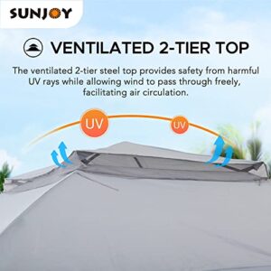 Sunjoy 11x11 ft. Pop-Up Instant Gazebo, Outdoor Portable Steel Frame 2-Tier Top Canopy/Tent with Netting and Carry Bag, Gray