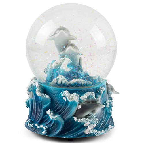 Elanze Designs Playful Dolphins Figurine 100MM Water Globe Plays Tune Blue Danube Waltz