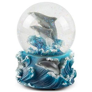 Elanze Designs Playful Dolphins Figurine 100MM Water Globe Plays Tune Blue Danube Waltz