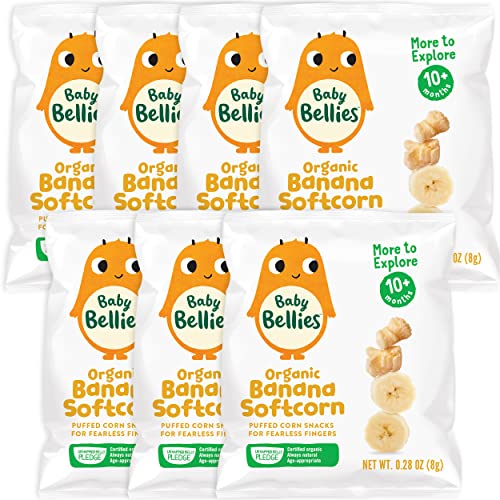 Baby Bellies Organic Softcorn Baby Snack, Banana, Pack of 7 Individual Snack Packs, 0.28 Ounce