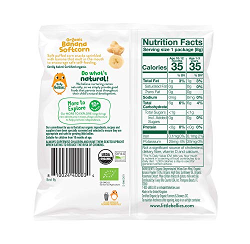 Baby Bellies Organic Softcorn Baby Snack, Banana, Pack of 7 Individual Snack Packs, 0.28 Ounce