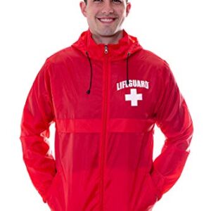 Officially Licensed LIFEGUARD Mens and Womens Unisex Fit Zipper-up Windbreaker Water Resistant Rain Jacket with Hood (M)