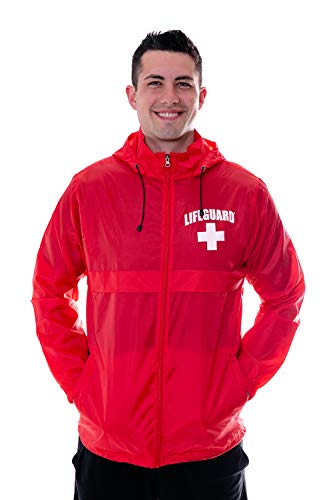 Officially Licensed LIFEGUARD Mens and Womens Unisex Fit Zipper-up Windbreaker Water Resistant Rain Jacket with Hood (M)