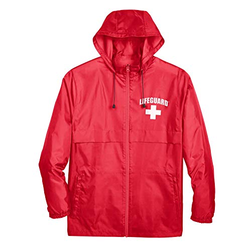 Officially Licensed LIFEGUARD Mens and Womens Unisex Fit Zipper-up Windbreaker Water Resistant Rain Jacket with Hood (M)