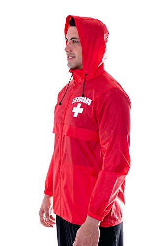 Officially Licensed LIFEGUARD Mens and Womens Unisex Fit Zipper-up Windbreaker Water Resistant Rain Jacket with Hood (M)