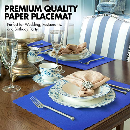 [1000 Pack] Disposable Paper Placemat - 14 x 10 Inch Plain Navy Blue Placemats with Decorative Wavy Scalloped Edge for Restaurant Catering Dining Table, Baby Kids Birthday Parties, and Valentines Day