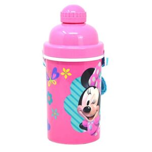 Zak Designs Disney Classic Minnie Carrying Strap One Touch Water Bottles with Reusable Built in Straw - Safe Approved BPA Free, Easy to Clean (Minnie Canteen 16.9oz)